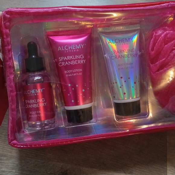 NEW Alchemy Living Sparkling Cranberry 4-Piece Spa Set + Reusable Travel Bag - Picture 3 of 7